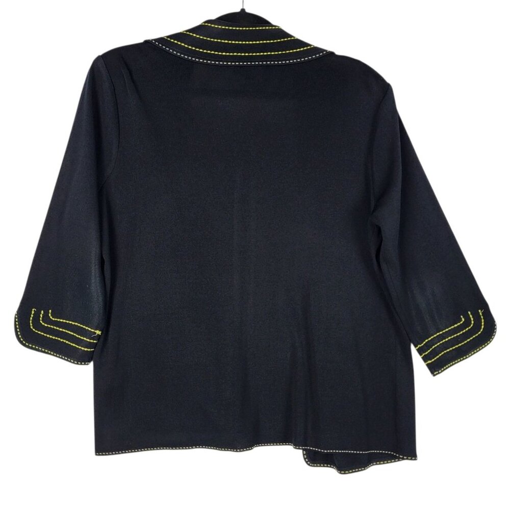 Ming Wang Jacket Blazer Women's  Petite Large Black Yellow Stitching Collared - Picture 2 of 9